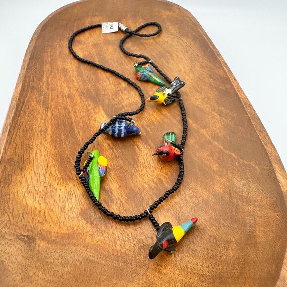 Vintage UPAVIM Guatemala Ceramic Bird Necklace Hand Painted Folk Art Fair Trade - Picture 2 of 11